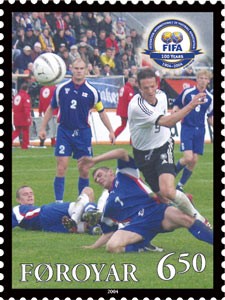 Faroe_stamp_492_FIFA_100_years_-_national_footballteam