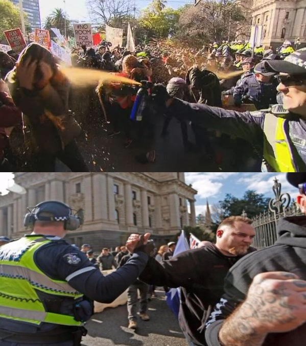 Policija prska anti-fašiste biber sprejem a rukuje sa fašistima