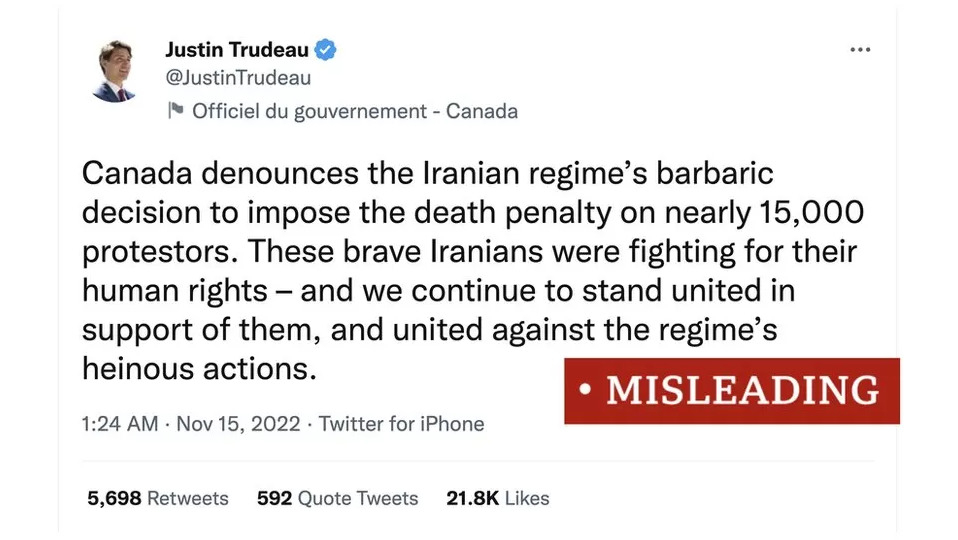 Kanadski premijer širio laž o navodnim smrtnim kaznama za 15.000 demonstranata u Iranu!